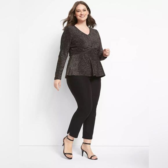 NWT Lane Bryant Twist-Front Shimmer Peplum Top Plus Sz 18/20 Cocktail Glam Bling - Picture 3 of 13